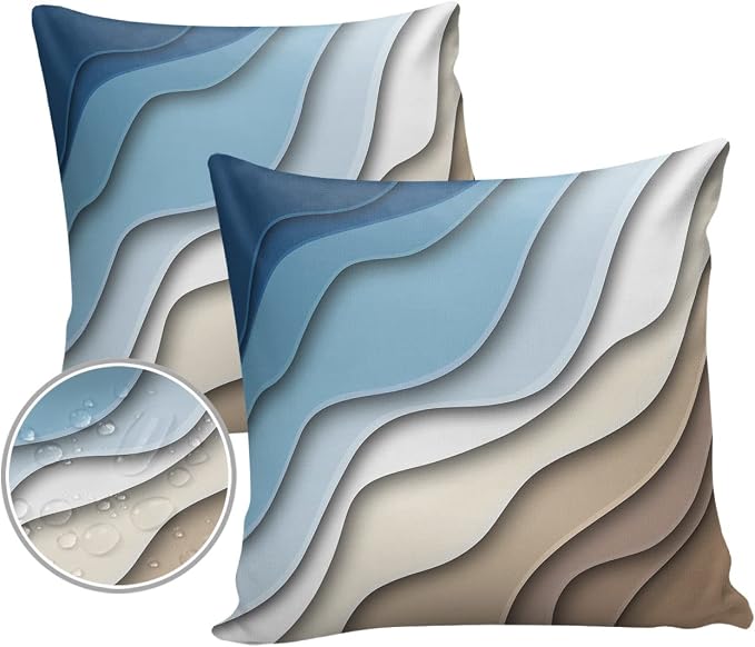 Ombre Abstract Geometry Gradient Navy Blue to Brown Outdoor Waterproof Throw Pillow Covers 26 x 26 Inch Set of 2, Pillowcases Decorative Square Cushion Cases for Patio Furniture Couch Porch Garden