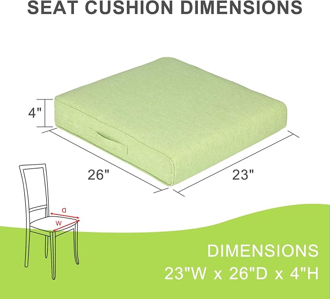 Aoodor Patio Chair Cushions Set of 4, 23 x 26 x 4 Inch Water Resistant Outdoor Seat Cushions with Handle and Ties, Square Corner Cushions for Patio Furniture Garden Lawn, Green