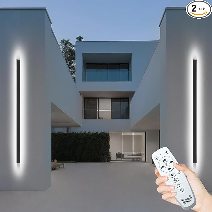 2PC 92.5inch Long Outdoor Wall Lights, 2700k-6500k Dimmable Exterior Lighting Fixtures Wall Mount IP65 Waterproof Black Modern Outdoor Wall Lights LED Outdoor Porch Lights for House Patio