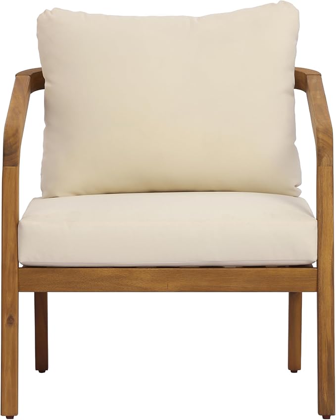 Merax Acacia Wood Outdoor Patio Club Chair with PE Wicker Backrest & Cushions– Modern Accent Armchair for Balcony, Poolside, and Sunroom