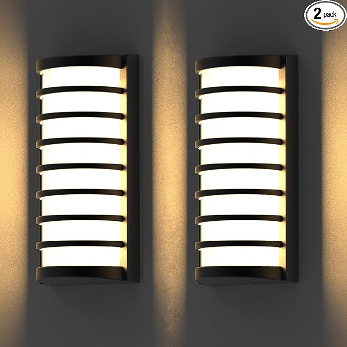 Modern Outdoor Wall Lights 2Packs, 3000k Warm White LED Exterior Light Fixtures,Wall Mounted Lamps,Matte Black Porch&Patio Light,IP65 Waterproof for Hallway Stairs Gardens(2packs)
