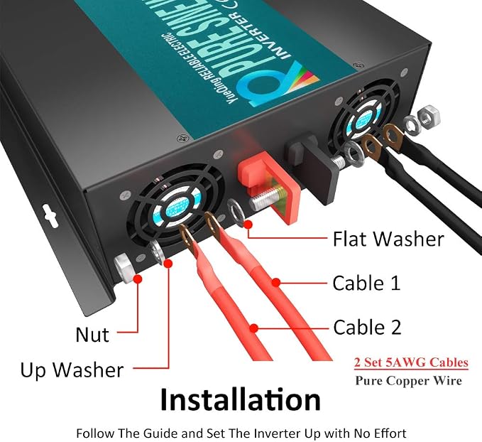 WZRELB 2500W Pure Sine Wave Solar Power Inverter Generator 24V DC to 120V AC Converter Car Inverter