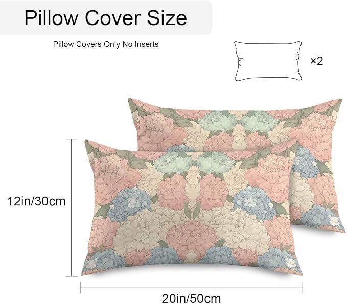 Botanical Flowers Waterproof Outdoor Pillow Covers Set of 2 Home Decor, Spring Colorful Garden Floral Plants Pillowcase Patio Pillow Covers for Couch Bench Furniture Garden 20x12in