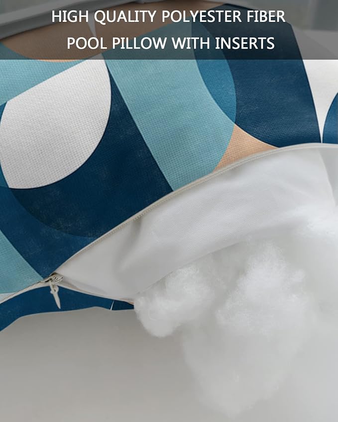 Outdoor Pillows Covers with Inserts Retro Middle Ages Abstract Geometic Teal Blue Pattern Waterproof Pillow with Adjustable Strap Throw Pillows for Patio Furniture Recliner Lounge Chair, 11"x16", 1PCS