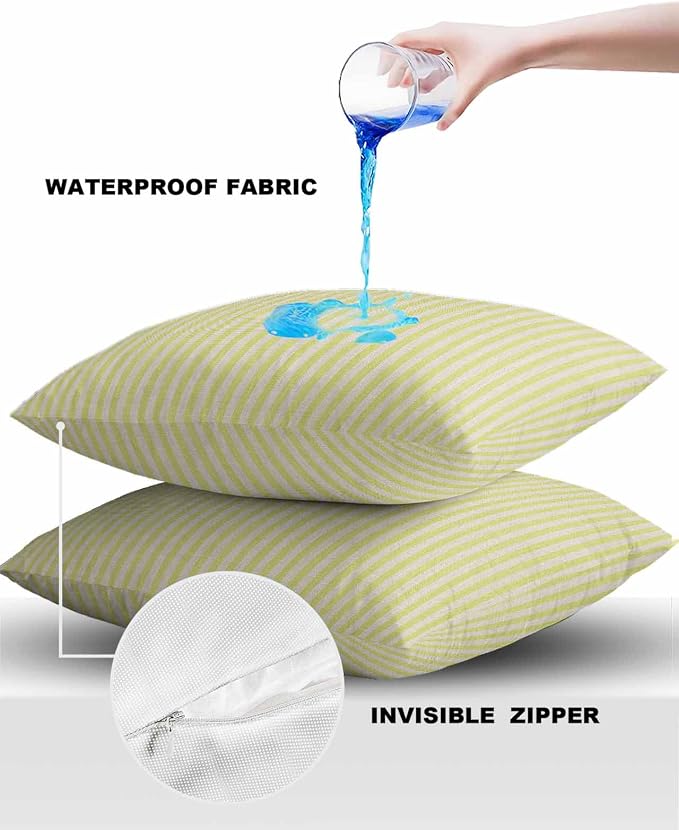 Outdoor Waterproof Throw Pillow Covers Set of 2 Yellow Stripes Pillowcases 24x24 Inches Linen Classic Vertical Striped Patio Decorative Pillows Cushion Case Patio Pillows for Couch Bed Chair Garden
