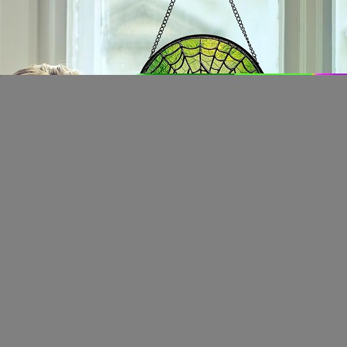 Stained Glass Window Hanging - Black Green Horror Spider Web Suncatcher for Doors Garden Patio Sun Catchers Decor Christmas Halloween Birthday Gifts for Women Men Mom Nana Friend 9.8 in