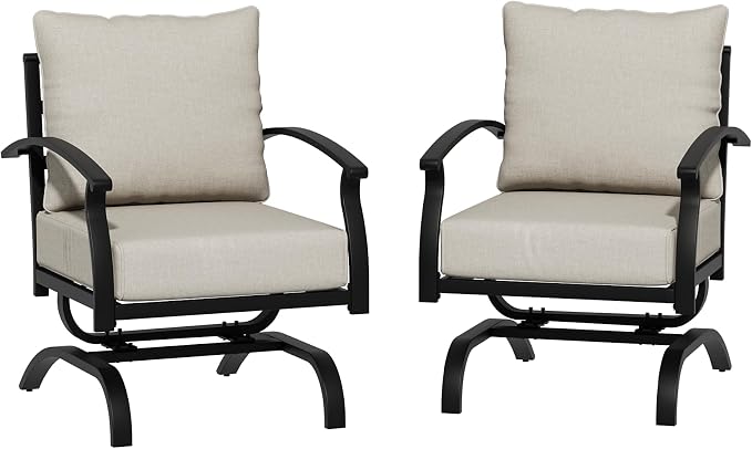 Kurapika 2 Pieces Patio Furniture Set, Outdoor Metal Rocking Chair, Patio Bistro Set Rocker Chair with Thickened Cushions for Porch Garden Deck, Sand