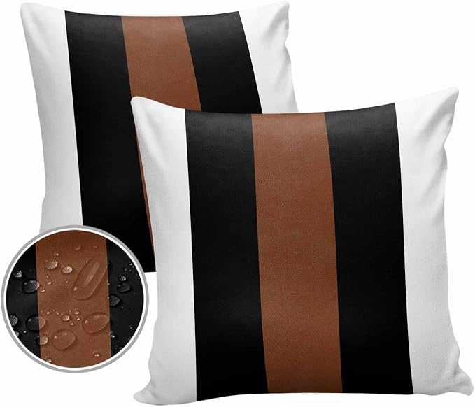 Outdoor Waterproof Throw Pillow Covers Set of 2 Brown Black White Pillowcases 26x26 Inches Boho Style Patio Decorative Pillows Cushion Case Patio Pillows for Couch Bed Chair Garden