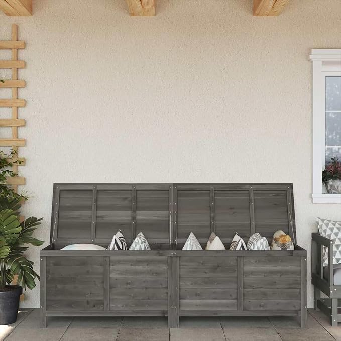 Outdoor Storage Box Garden Storage Anthracite Solid Fir Wood Large Deck Box for Cushions, Gardening Tools Pool Toys Patio Furniture Accessories