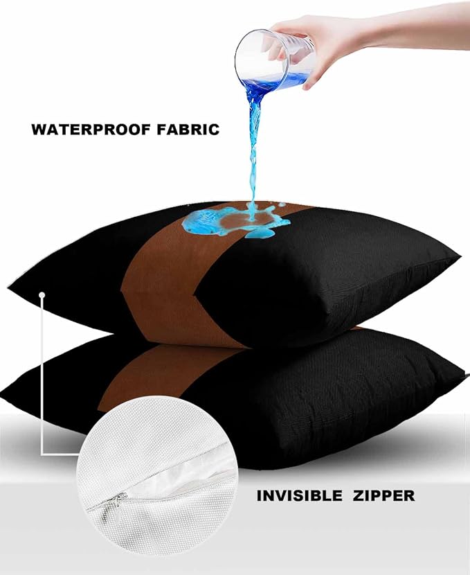 Outdoor Waterproof Throw Pillow Covers 24x24in, Farmhouse Mid Century Cushions for Garden Patio Furniture Chairs Set of 2, Boho Black and Brown Home Decor Couch Sofa Polyester Pillow Cases