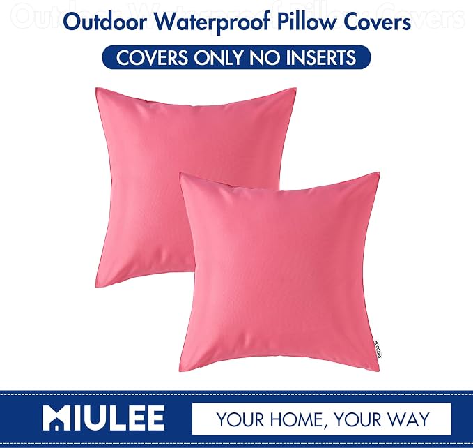 MIULEE Pack of 2 Decorative Outdoor Waterproof Pillow Covers Pink Bundle 18x18 Pillow Inserts Set of 2 Square Decorative Throw Pillows