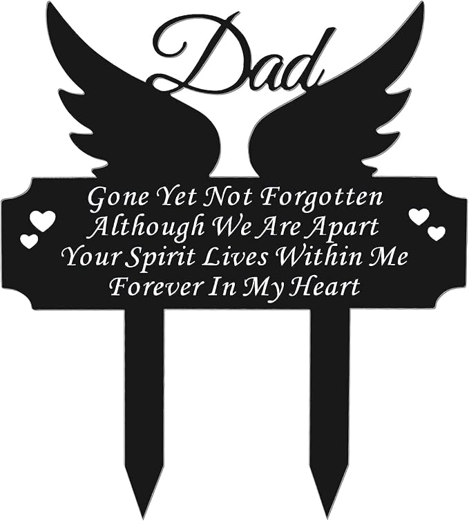 Grave Marker for Dad - Winged Memorial Metal Cemetery Stake, Outdoor Decoration for Father's Garden, Memorial Yard Stake for Dad