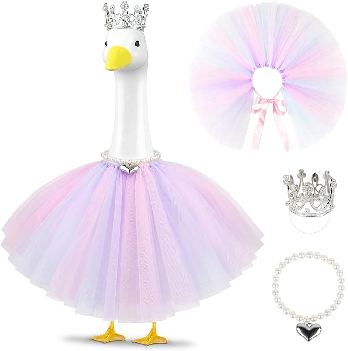 Princess Porch Goose Outfits, Summer Goose Clothes Fits 17-23 In Geese | Cute Goose Outfit Costume with Tutu Skirt for Outdoor Garden Lawn Art Decor(Purple)