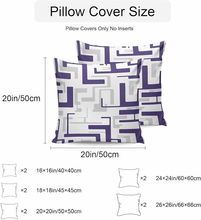 Vandarllin Outdoor Throw Pillows Covers 26x26 inch Set of 2 Waterproof Purple Geometric Stripes Decorative Zippered Cushion Covers for Patio Furniture, Modern Abstract Lines Lumbar Pillowcases