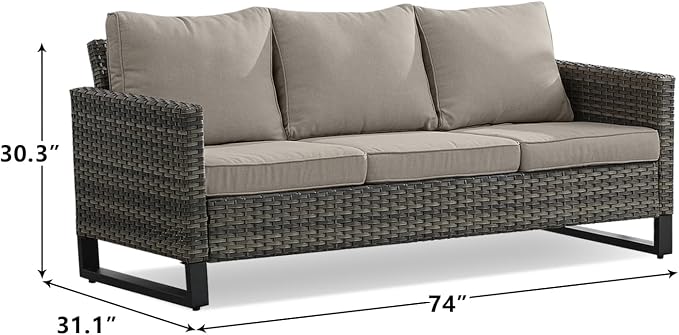 Luxury Wicker Outdoor Couch Patio Sofa - 3 Seater Rattan Outdoor Patio Couch Water Resistant,Comfortable Cushions and Sturdy Metal Frame for Outside Porch Deck Backyard Garden(Mixed Grey/Grey)