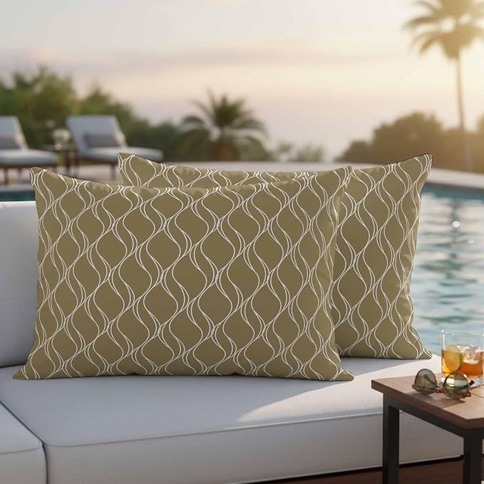 Brown Stripes Outdoor Pillow Covers 20x12 Inch Lumbar Pillow Covers Set of 2 Waterproof Decorative Throw Pillow Cases Simple Geometric Modern Monochrome Cushion Covers for Patio Furniture Garden Couch
