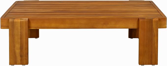 Merax 4-Piece Patio Conversation Set with Acacia Wood Frame, Waterproof Cushions & Round Backrest – Loveseat, 2 Club Chairs & Coffee Table for Garden, Deck & Balcony, Light Brown+Teak