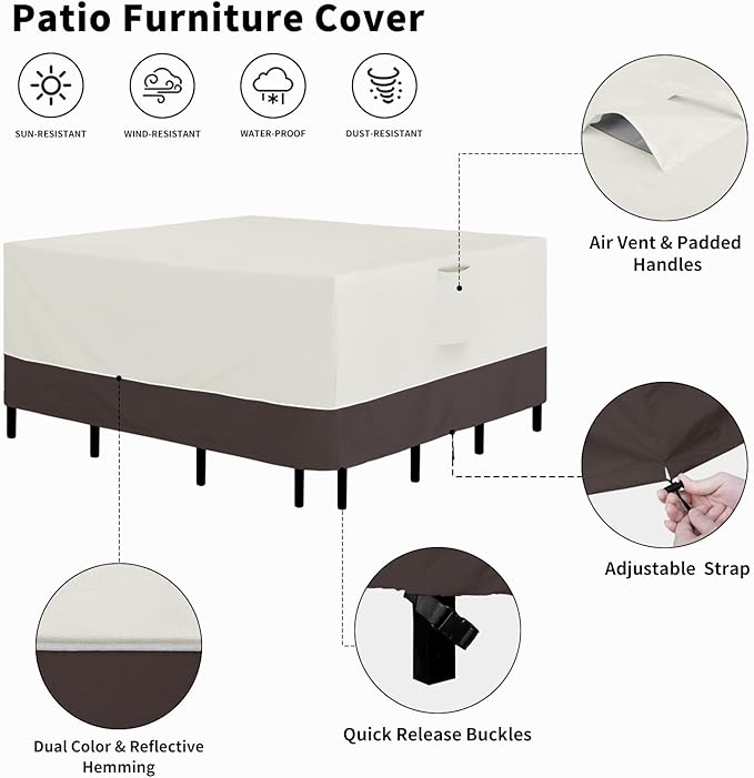 Easy-Going Patio Furniture Cover 56"x56" Square Outdoor Table and Chair Set Covers Waterproof UV Resistant Outdoor Sectional Sofa Set Covers, Beige/Brown