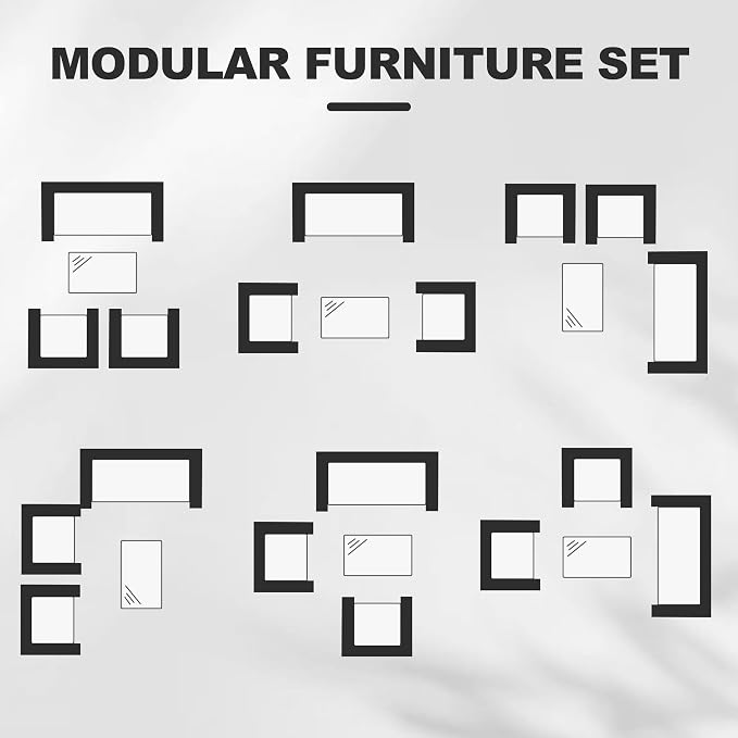 GarveeTech 4 Pieces Patio Furniture Set, Rattan Patio Conversation Set with Coffee Table, Outdoor Furniture Set for Garden, Porch, Lawn & Balcony（Black & Beige）