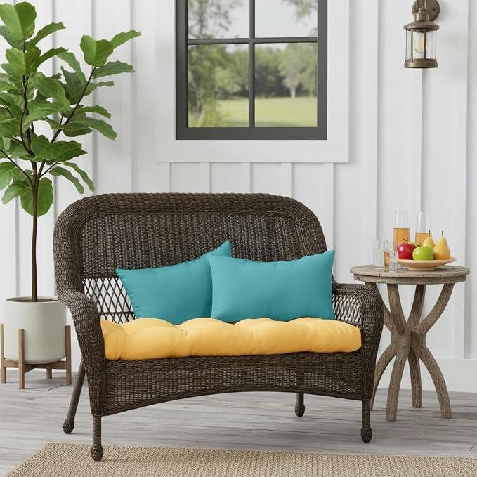 Set of 2 Outdoor Throw Pillows 19 x 12 Inch – Reversible Rectangle Patio Accent Pillows – Weather-Resistant Polyester Fabric – Eco-Friendly Recycled Polyfiber Fill – Teal