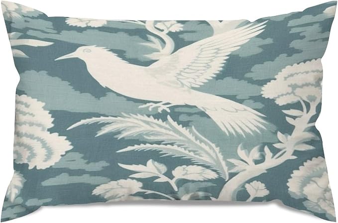 Zipped Pillow Cases for Home Decor Blue Turquoise and White Birds Plant Throw Pillow Cover Set of 2 Farmhouse Cushion Cover Cases for Living Room Club Home Decor 12x18in