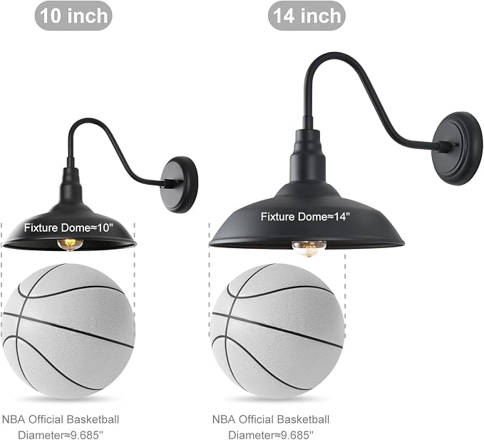 14 Inch Gooseneck Barn Lighting Outdoor Large Exterior Gooseneck Light Fixtures, Matte Black Farmhouse Barn Lights 2 Pack Outside Goose Neck Deck Wall Sconce for House, Garage