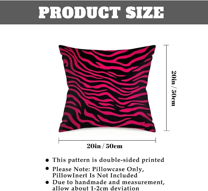20x20 Inch Outdoor Pillow Covers Set of 2 Waterproof Throw Pillow Covers Decorative Couch Cushion Covers Hot Pink Black Zebra Print Square Pillowcases Protectors for Patio Garden Sofa