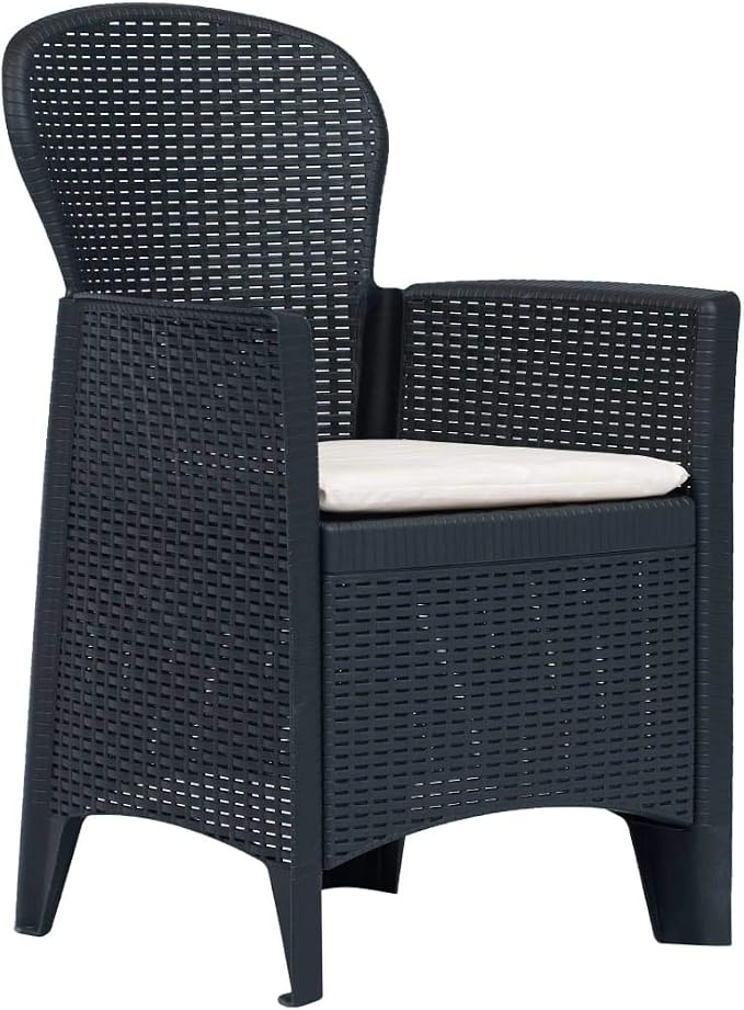 7 Piece Outdoor Dining Set with 6 Chairs and Cushions, Anthracite Rectangular Patio Table and Chairs Set, Faux Rattan Plastic Dining Furniture for Outside Backyard Garden Terrace