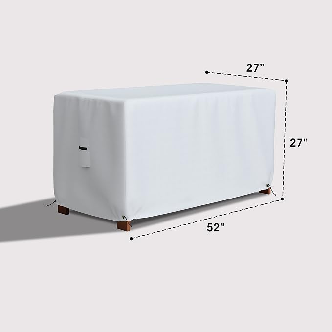 Covers & All Patio Deck Box Cover - Heavy Duty 12 Oz Waterproof Outdoor Yard Cushion Storage Box Protection 100% Weather Resistant with Air Pockets and Drawstring. (52" W X 27" D X 27" H, White)