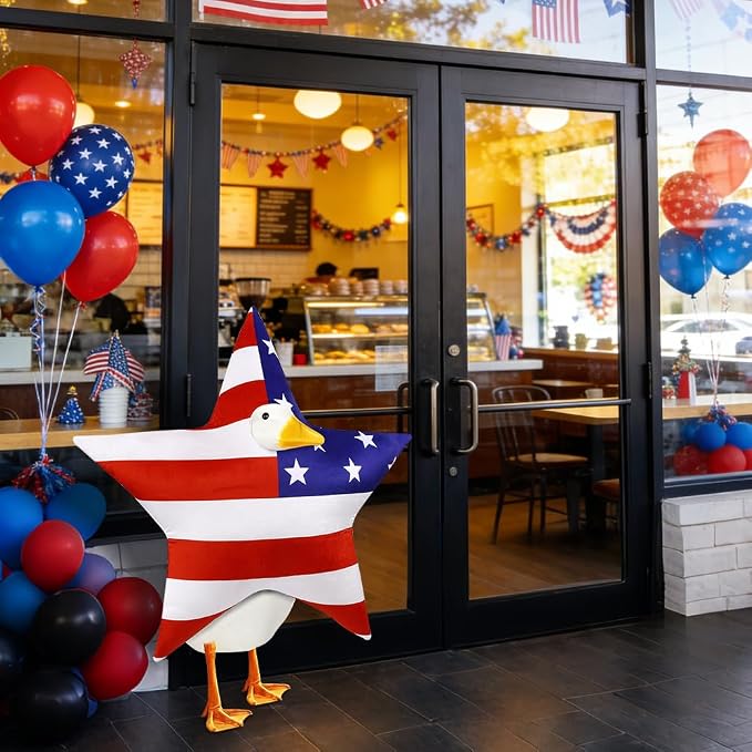 4th of July Patriotic Flag Porch Goose Outfits for 23" Lawn Statue Independence Day Star Goose Costume for Garden Patio USA 250th Anniversary Decoration