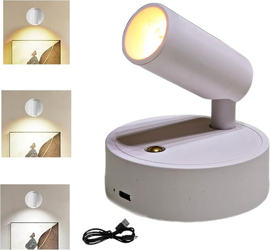 Spot Lights Indoor, Rechargeable Plant Spotlight Indoor, 360° Rotate Wireless LED Uplighting, Battery Powered Ceiling Spotlight for Artwork Painting Tree Plant Picture Lights Wall Light (White)