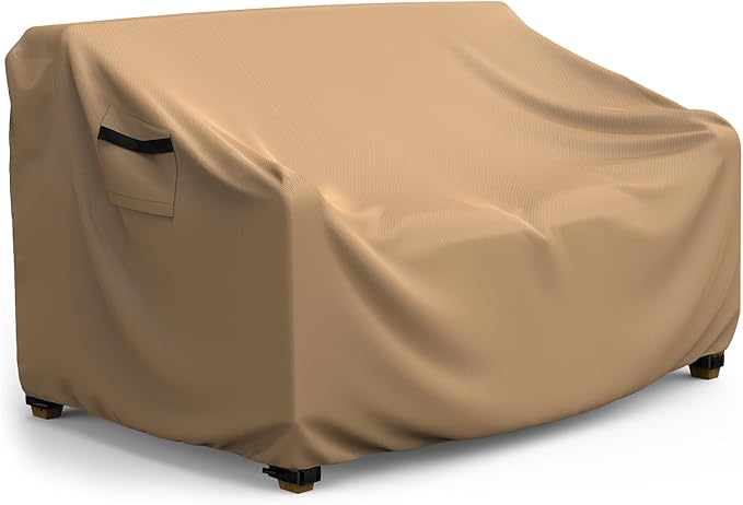Patio Sofa Cover Waterproof - Heavy Duty 2-Seater Outdoor Couch Cover, Patio Furniture Covers with Air Vent and Handles, 60" L ×42" D×30" H, Brown