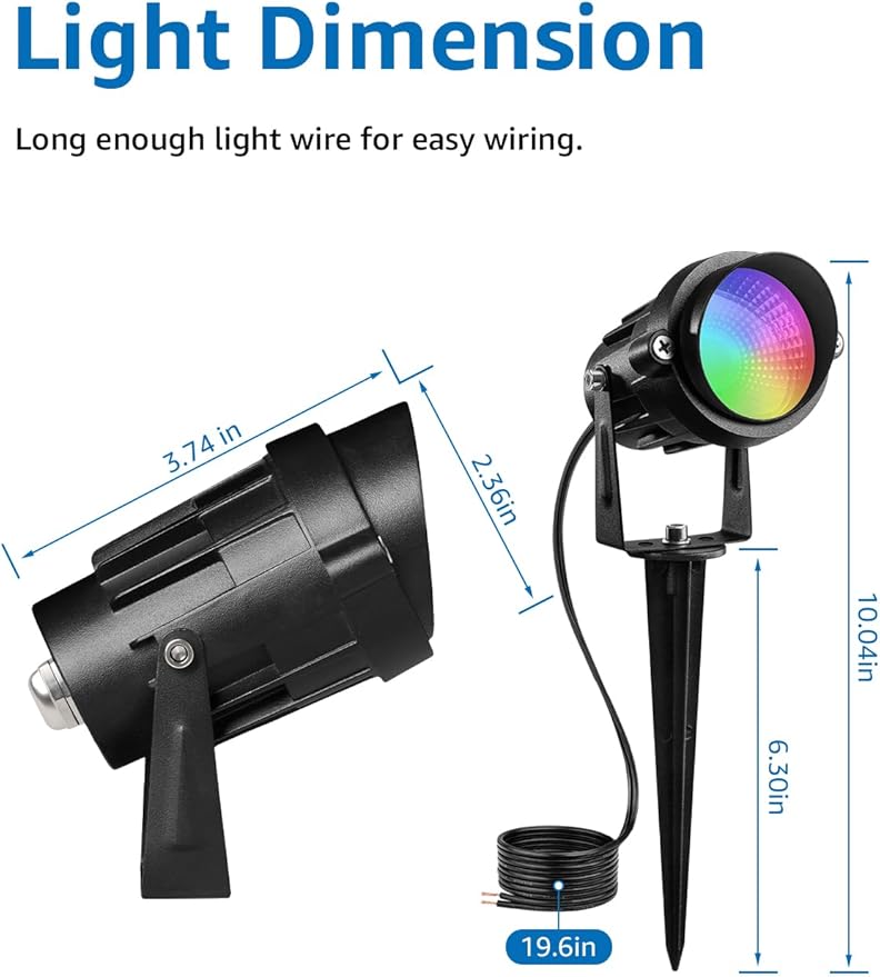 SUNVIE 12W RGB Color Changing Landscape Lights Low Voltage LED Landscape Lighting Remote Control Spotlight Waterproof Garden Yard Halloween Christmas Decoration Outdoor, 8 Pack with Connector