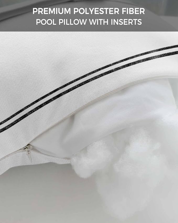 Outdoor Pillow for Lounge Chair with Strap & Insert Solid Color Recliner Head Pillow White Waterproof Headrest Patio Lumbar Pillows for Beach Pool Office Chaise Chair 11x16 Inch