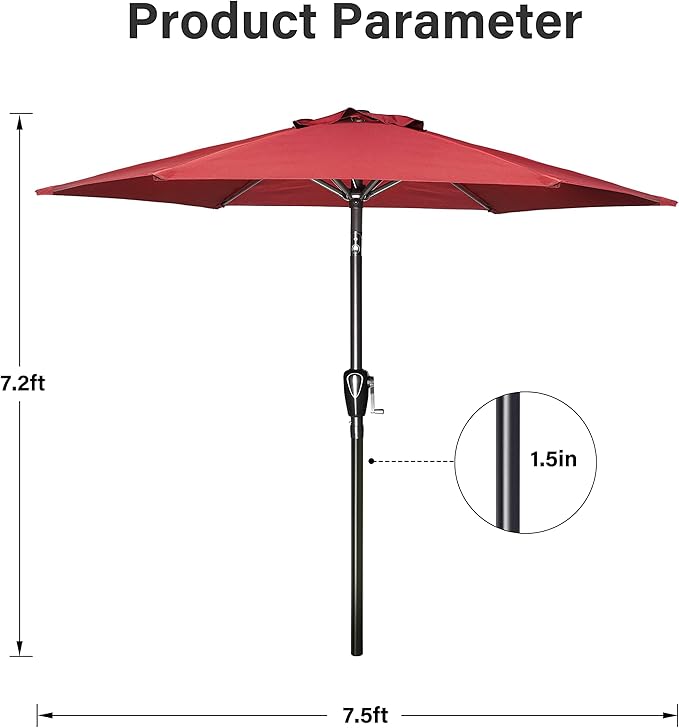 Simple Deluxe 2 Pack 7.5' Patio Umbrella Outdoor Table Market Yard Umbrella with 6 Sturdy Ribs for Backyard, Pool, Garden, Deck, Red