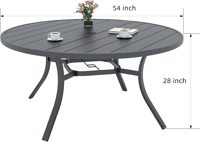 Grey Patio Swivel Rocker Chair and 54" Round Table Oudoor Dining Set 7 Sty2 | 6 Piece Swivel Chairs: High Back, Curved Armrest, Textilene Fabric, Rocking; 6-8 Person 54 inch Metal Round Table