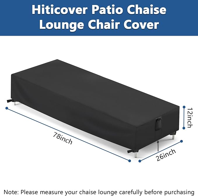 Outdoor Patio Chaise Lounge Cover, Waterproof Lounge Chair Cover for Patio Furniture, Pool Lounge Chair Outdoor Furniture Covers - 78 x 26 x 12 Inch