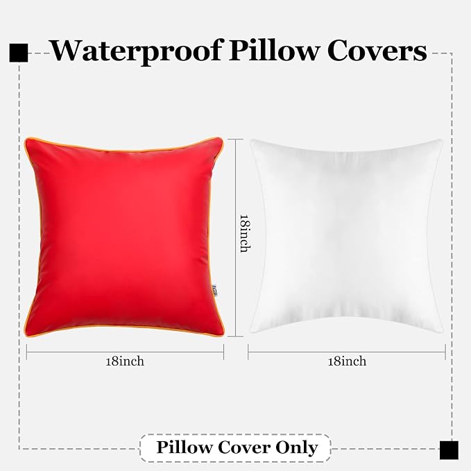 Outdoor Red Waterproof Pillow Cover Silicone Leather Outdoor Modern Anti-Fading Cushion Cases for Patio Furniture Bench Couch 18x18 Inch, Pack of 2