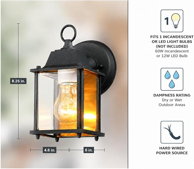 Designers Fountain Ivy Trail Outdoor Light Fixture Pack of 2, 8.25 Inch Exterior Wall Lantern Sconce Set for Front Door, Patio and Porch, Black, D334M-5EW-BK2