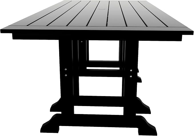 WestinTrends Ashore 7 Pieces Adirondack Outdoor Dining Set, All Weather Poly Lumber Slatted Modern Farmhouse Outdoor Furniture Set, 71" Trestle Dining Table and 6 Adirondack Dining Chair, Black