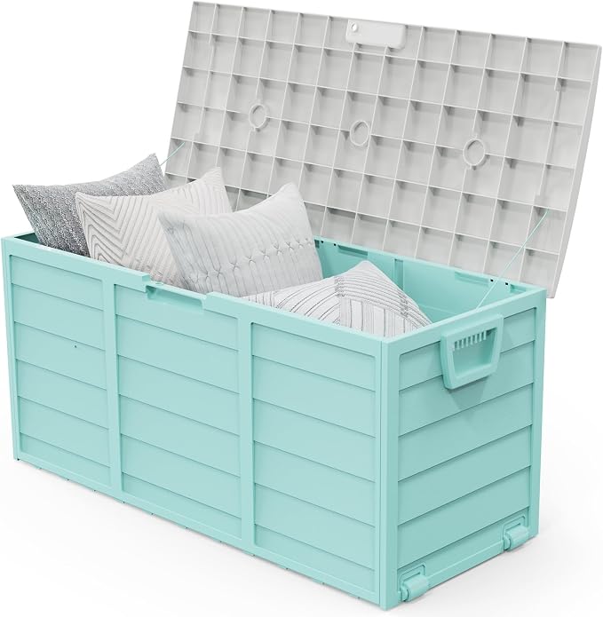 VINGLI 75 Gallon Outdoor Storage Box, Lockable Plastic Storage Containers with Lid, Patio Deck Box Furniture for Garden, Pool, Balcony, Yard (Green)