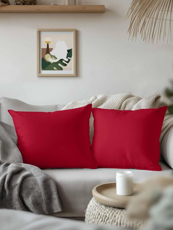 Vandarllin Waterproof Outdoor Pillow 1 Pack Red Decorative Throw Pillows Cover & Insert 18x18 Inch Pillowcase Solid Color Square Pillows for Couch Sofa Bed Patio Furniture Indoor Outdoor