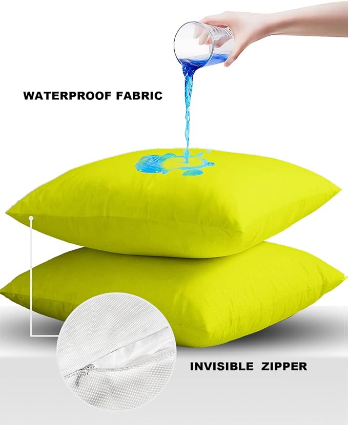 Outdoor Waterproof Throw Pillow Covers Set of 2 Lemon Yellow Pillowcases 16x16 Inches Gradient Gradual Color Patio Decorative Pillows Cushion Case Patio Pillows for Couch Bed Chair Garden