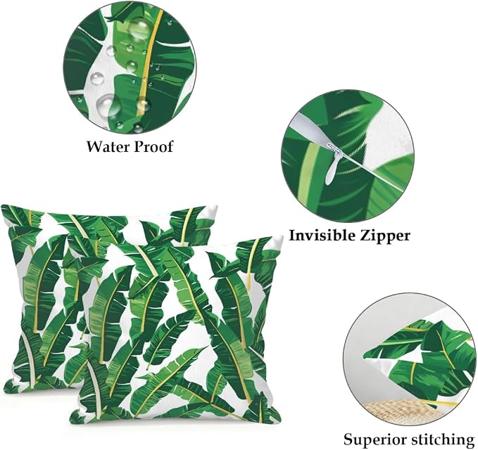22x22 Inch Outdoor Pillow Covers Set of 2 Waterproof Throw Pillow Covers Decorative Couch Cushion Covers Banana Leaves Square Pillowcases Protectors for Patio Garden Sofa