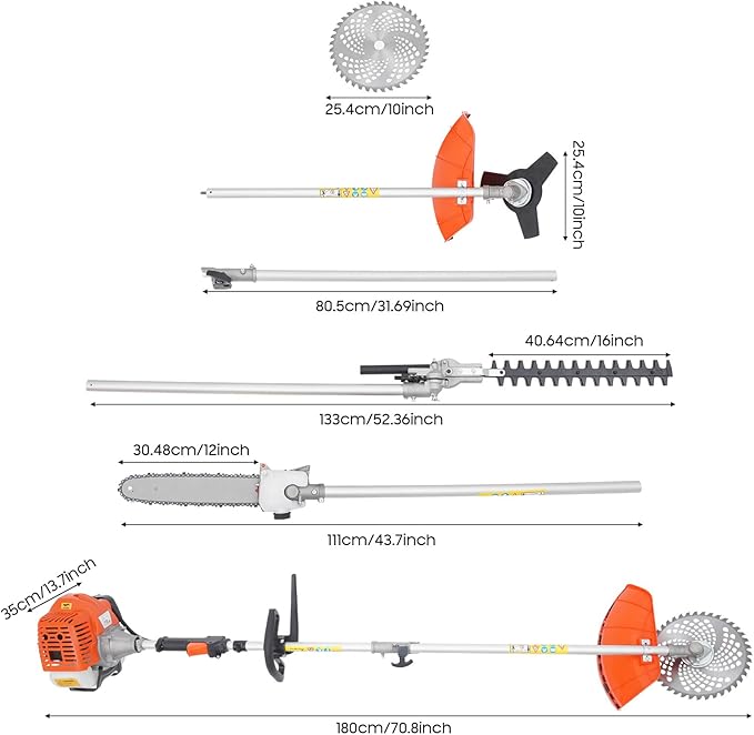 5-in-1 Gas Trimmer, 52cc 2-Cycle Gas Powered Weed Eater, Gas String Trimmer with Hedge Trimmer, Pole Saw, Brush Cutter, 3T & 40T Blades, 8500rpm, Multi-Trimming Tool for Yard Weeding and Hedge Pruning