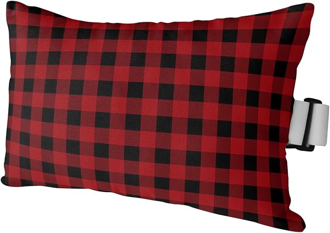 Outdoor Pillows Covers with Inserts Rustic Red and Black Buffalo Plaid Waterproof Recliner Pillow with Adjustable Strap Throw Pillows for Patio Furniture Pool Lounge Chair, 11x16 inch, 1PCS