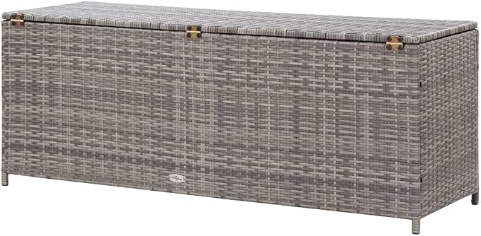 Grey Synthetic Poly Rattan Rectangular Outdoor Storage Box Collapsible Garden Patio Furniture for Deck Terrace and Poolside Use