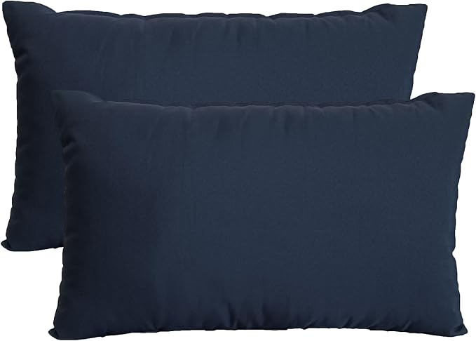 ADLIVWYD Lumbar Pillows for Indoor Outdoor uses,Waterproof Removable Cover with Zipper Outdoor Pillows Set of 2 for Patio Furniture,12×20 Inch (Navy Blue)