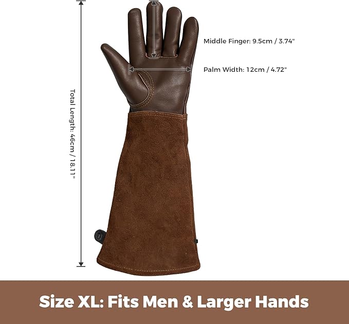Aegend Gardening Gloves Men, Long Elbow Cuff with Adjustable Strap, Sun & Dirt Protection, Cowhide Leather, Breathable & Comfortable Yard Work, Fit Large Hands for Gardeners (Brown, XL)