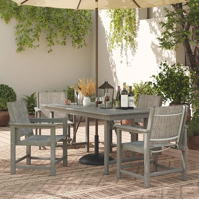 UDPATIO HDPE Outdoor Dining Set Patio Furniture Heavy Duty | Table Easy to Assembly Umbrella Hole All-Weather for Pool Garden Backyard Indoor Kitchen Light-grey